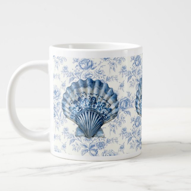 Blue Chinoiserie Shell Jumbo Ceramic Mug (Gauche)