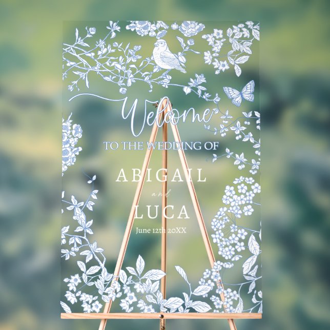 Blue Chinoiserie Toile Jouy Affiche de bienvenue M (Neutre)