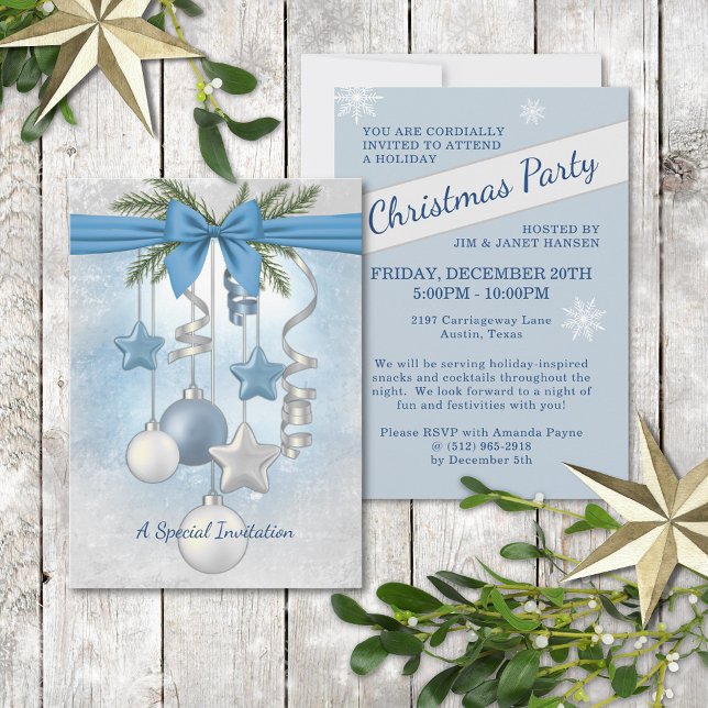 Blue Christmas Multiple Ornaments Party Invitation (Créateur téléchargé)