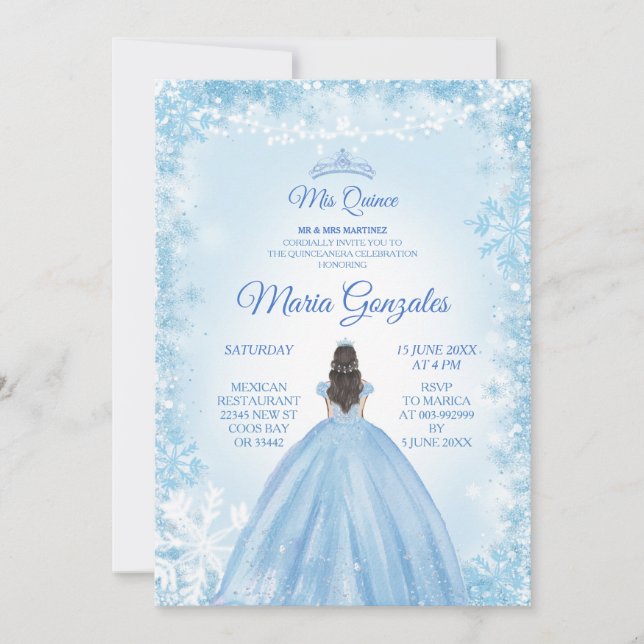 Blue Christmas Princess Quinceanera Invitation (Devant)