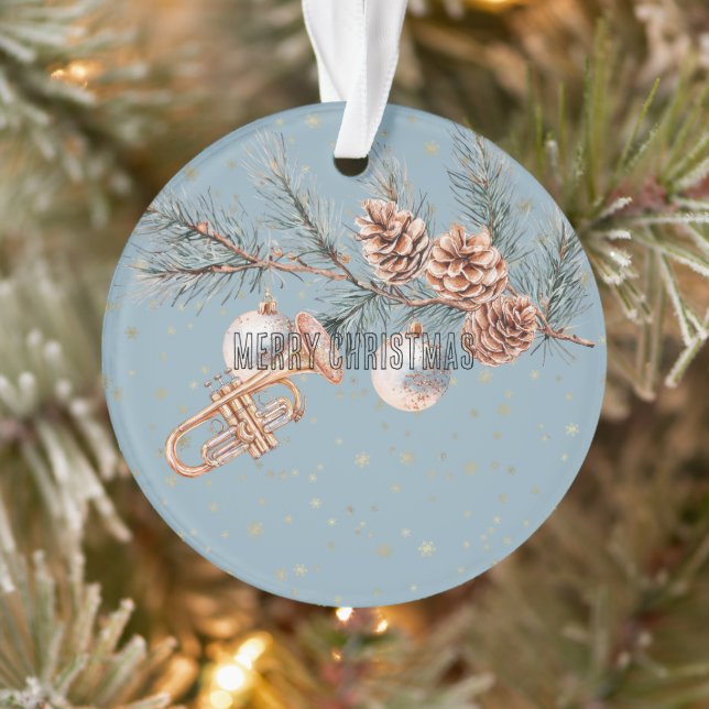 Blue Christmas Tree Pine Cones Ornaments Trumpet (Arbre)