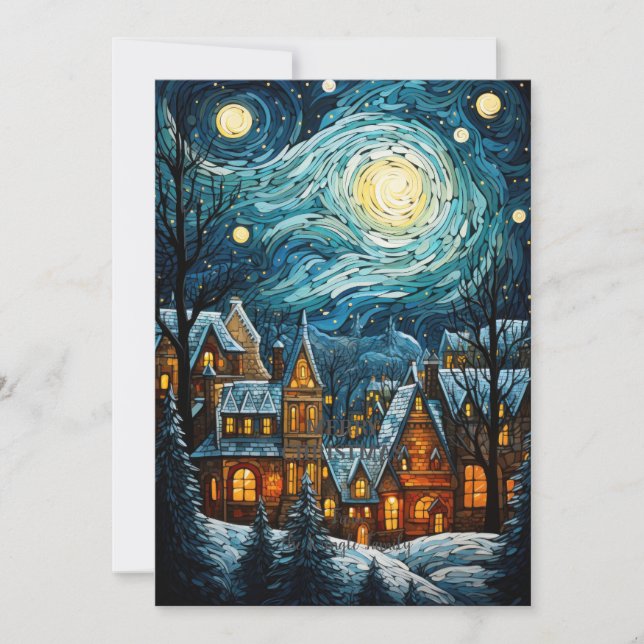 Blue Christmas Village Art Holiday Carte Apparteme (Devant)