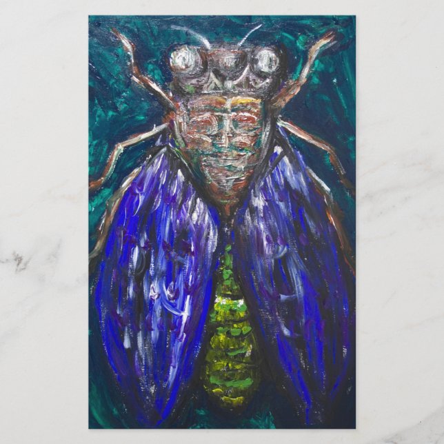 Blue Cicada (peinture d'insecte surréaliste) (Devant)