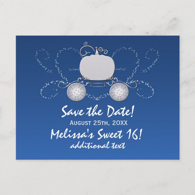 Blue Cinderella Carriage Party Invitation Carte po (Devant)
