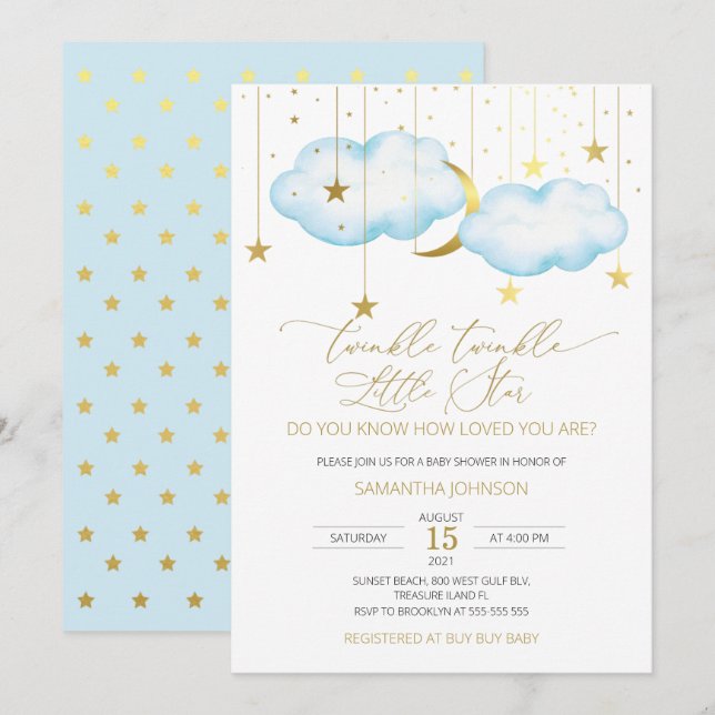 Blue Cloud Twinkle Twinkle Little Star Invitation (Devant / Derrière)