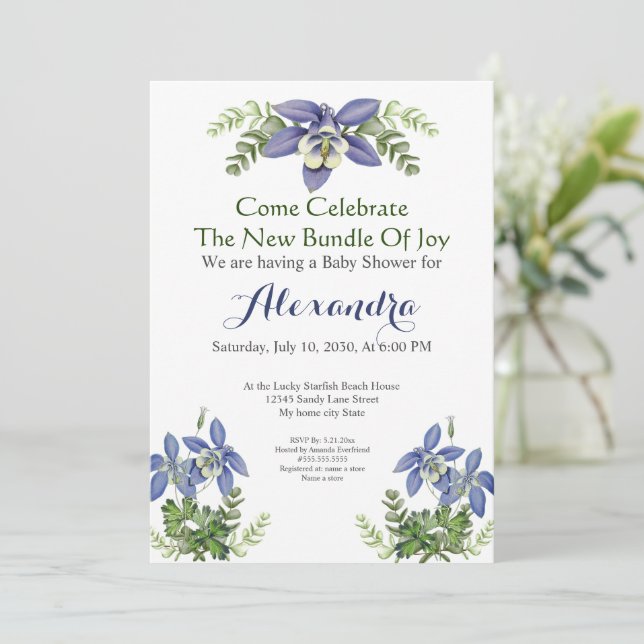 Blue columbine Floral Baby Boy Douche (Debout devant)