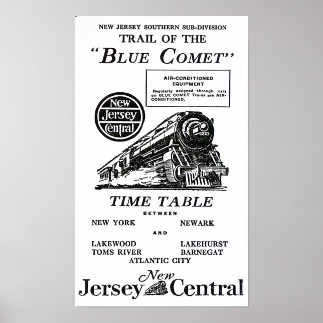 Blue Comet Train - Autocar de luxe Trains Poster (Devant)