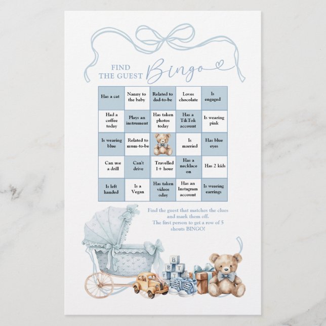 Blue Coquette Baby Carriage Find The Guest Bingo (Devant)