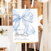 Blue Coquette Bow Boy Baby Shower Welcome Sign