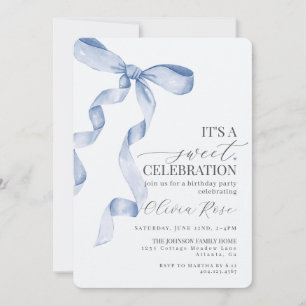 Blue Coquette Bow Girl Anniversaire Fête Invitatio