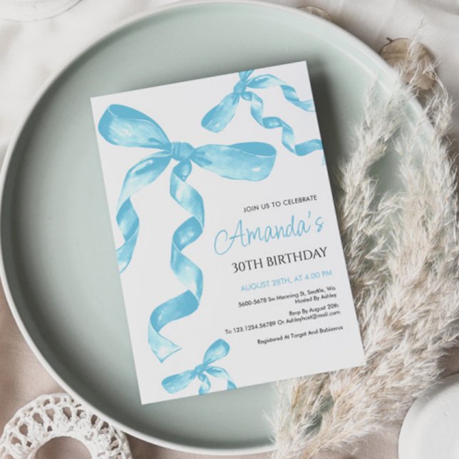Blue Coquette Bow Invitation Anniversaire (Créateur téléchargé)