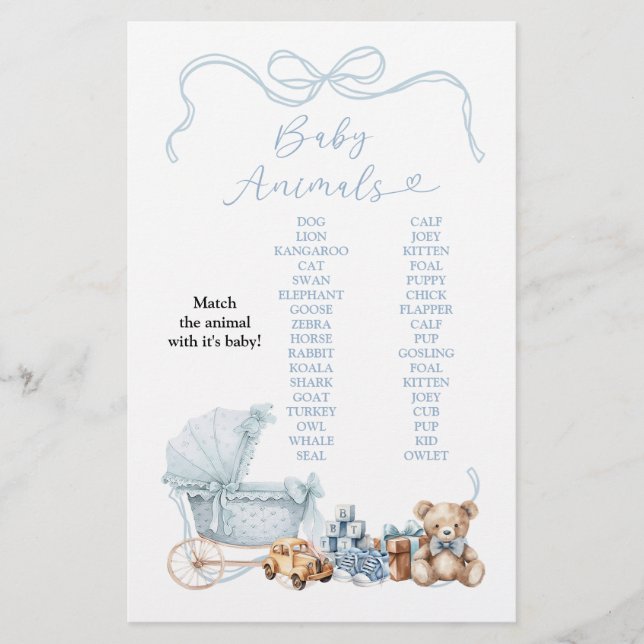 Blue Coquette Carriage Baby Animals Game Sign (Devant)