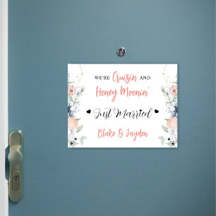 Blue Coral Floral Bride et Groom Cruise Magnet