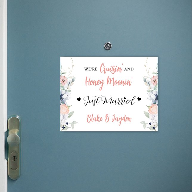 Blue Coral Floral Bride et Groom Cruise Magnet (Créateur téléchargé)