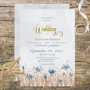 Blue Cornflowers & Wheat Field w/Blue Invitation
