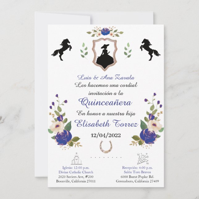 Blue, Cowgirl Western Invitation, Quinceanera Ranc (Devant)