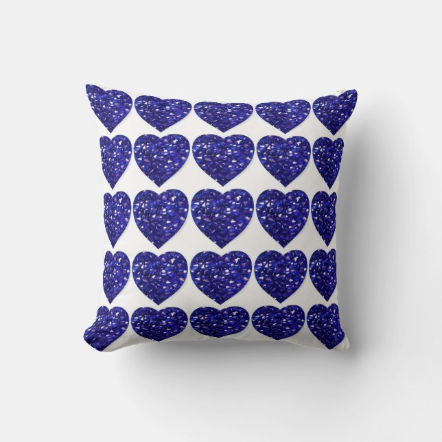 Blue Crystal Hearts Sapphire Anniversaire Coussin (Recto)
