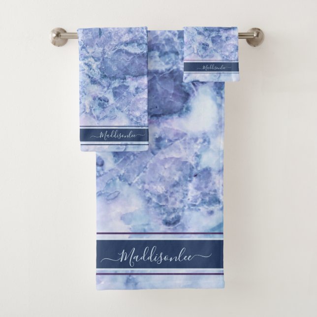Blue Crystal Monogram Marble Agate Custom (En situation)