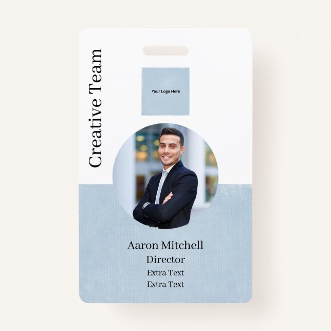 Blue Custom Company Modern Employé ID Badge (Devant)