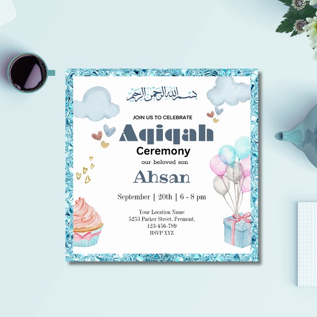 Blue Cute Aqeeqah- Aqiqah- Invitation (Créateur téléchargé)