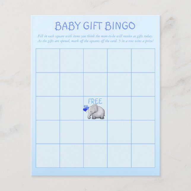Blue Cute Elephant Baby Boy Douche Bingo Jeu (Devant)
