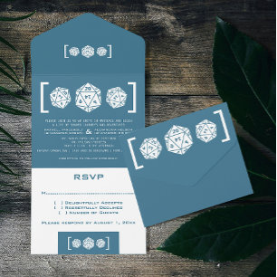 Blue D20 Dice Gamer tout en un mariage Invitation