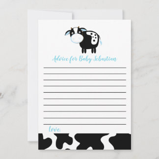 Blue Dairy Cow Bow Baby shower Conseils Cartes