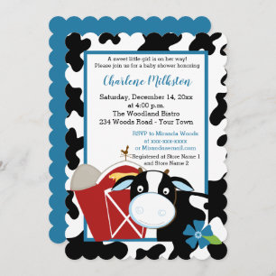 Blue Dairy Cow Boy Baby shower Invitation Die Cut