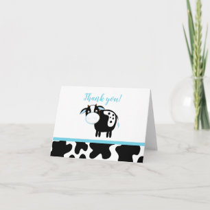 Blue Dairy Cow Boy Farm Baby shower Merci note