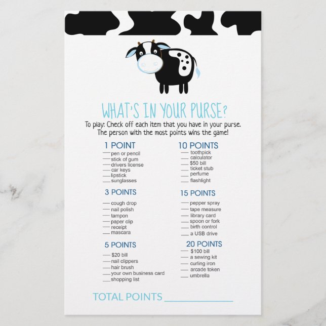 Blue Dairy Cow What's in Your Purse Game (Devant)