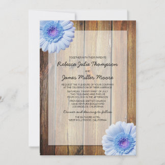 Blue Daisy - Barn Wood - Invitations de mariage