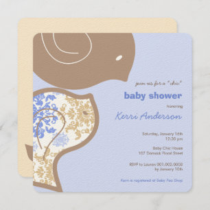 Blue Damask Chicks Baby shower Party Invitation
