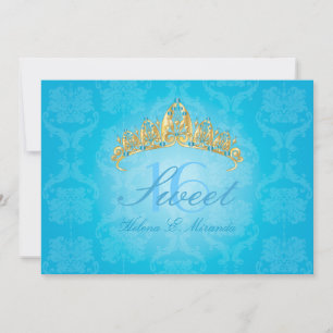 Blue Damask Sweet 16/ invitations tiara/turquoise