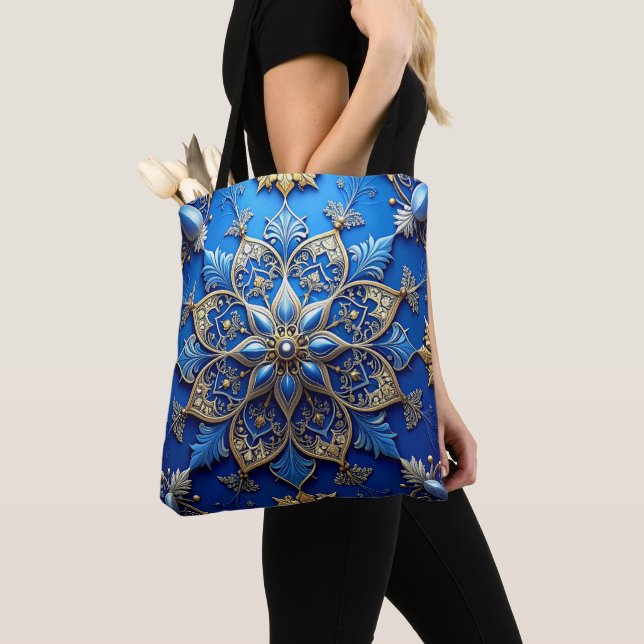 Blue Decorative Christmas Holiday Tote Bag (De près)