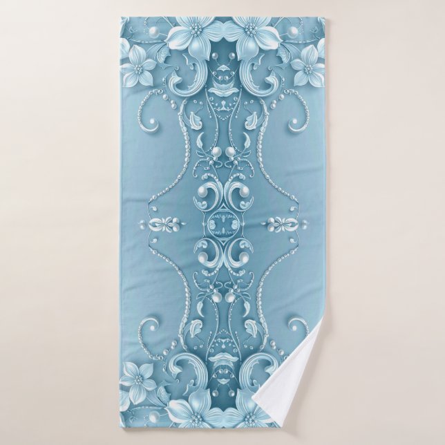 Blue Decorative Floral Towel Set (Serviette de bain)