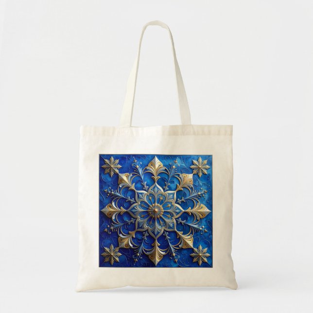 Blue Decorative Holiday Tote Bag (Devant)