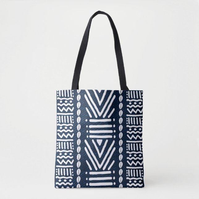 Blue Denim African Bogolan Style Sac fourre-tout d (Devant)
