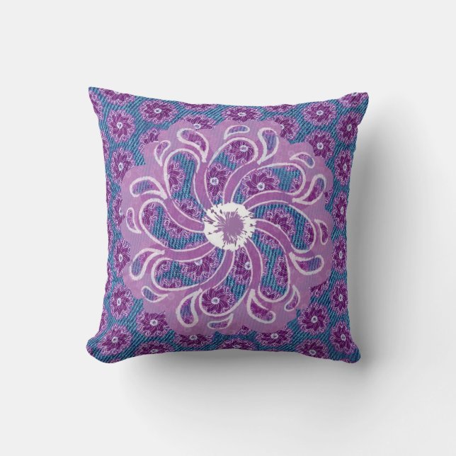 Blue Denim effet et grand coussin de fleurs violet (Recto)