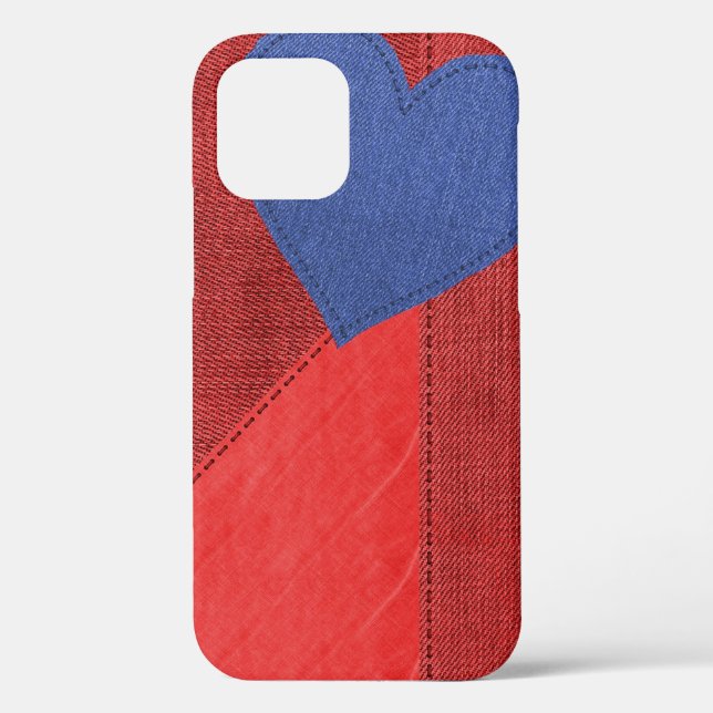 Blue Denim Heart sur Red Coque-Mate coque iphone (Verso)