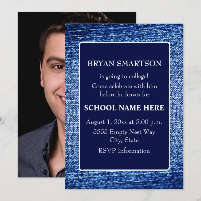 Blue Denim - Look Trunk Party Photo Invitation (Devant / Derrière)