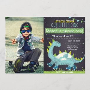 Blue Dino Patinage Invitation d'anniversaire avec 