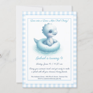 Blue Dino Pool Party - Invitation d'anniversaire