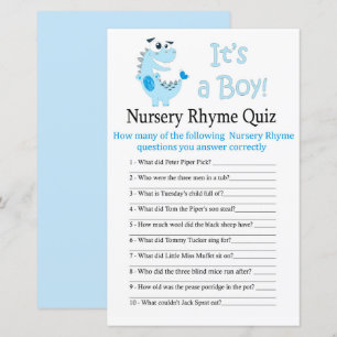 Blue Dinosaur Nursery Rhyme Quiz jeu de baby showe