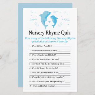 Blue Dolphin Nursery Rhyme Quiz jeu de baby shower