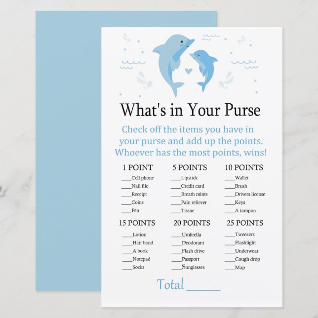 Blue Dolphin Qu'y a-t-il dans votre sac à main (Devant / Derrière)