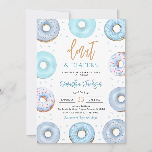 Blue Donuts and Diapers Baby Shower Invitation (Devant)