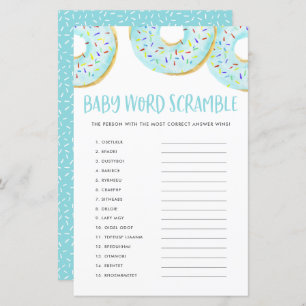 Blue Donuts Baby Word Scramble Baby shower Jeu