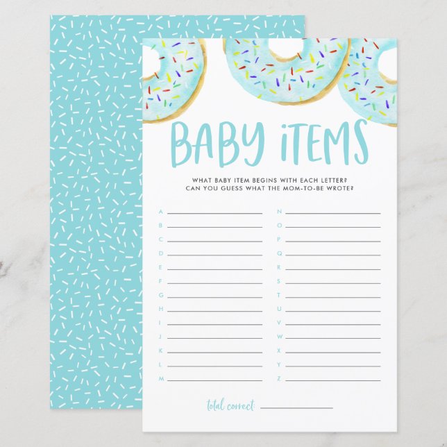 Blue Donuts Devinez Le Baby shower Objets Bébé Jeu (Devant / Derrière)