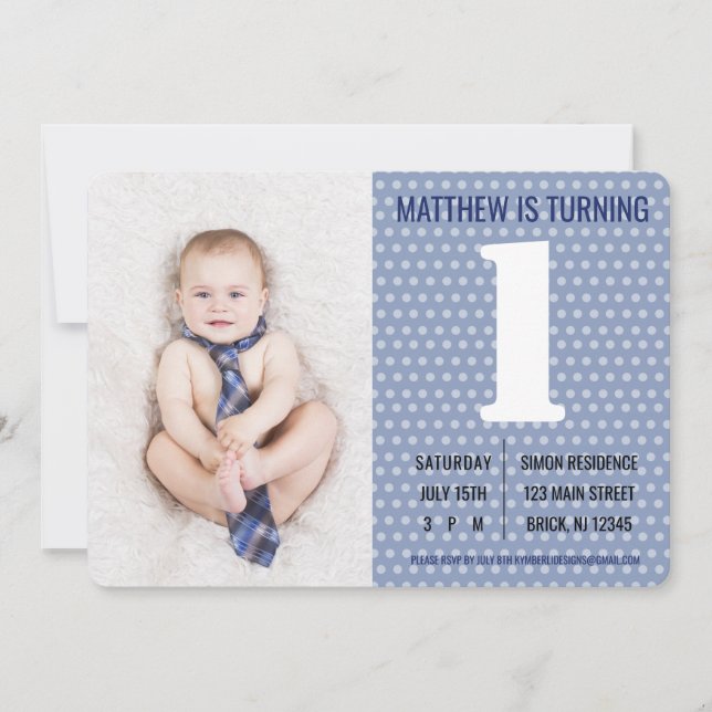 Blue Dot Homme Photo Invitation d'anniversaire pou (Devant)