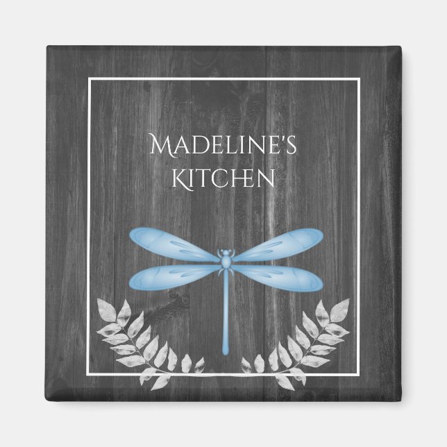Blue Dragonfly Rustic Magnet (Devant)